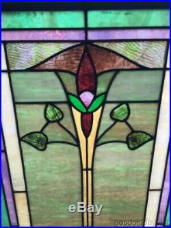 Antique Stained Leaded Glass Window 35 by 22 Circa 1920 Heart