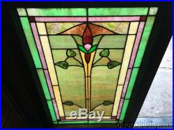 Antique Stained Leaded Glass Window 35 by 22 Circa 1920 Heart