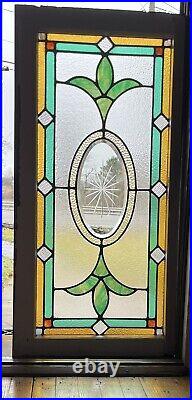 Antique Stained Leaded Glass Window Beveled/etched Cut Glass Coal Mine Region Pa