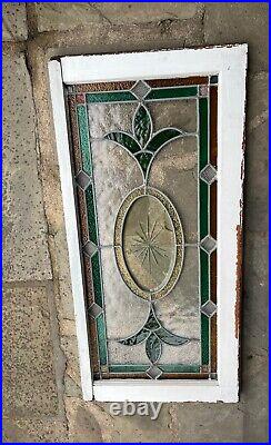 Antique Stained Leaded Glass Window Beveled/etched Cut Glass Coal Mine Region Pa