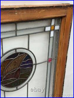 Antique Stained Leaded Glass Window Chicago Ca. 1920 Painted Ship Scene Sailboat