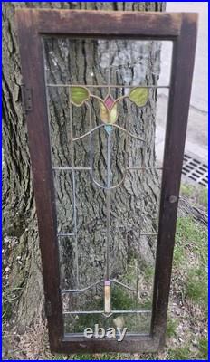 Antique Stained Leaded Glass Window / Door Panel 47 X 18