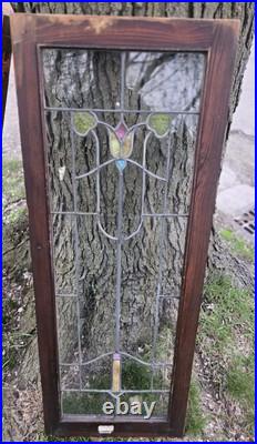 Antique Stained Leaded Glass Window / Door Panel 47 X 18