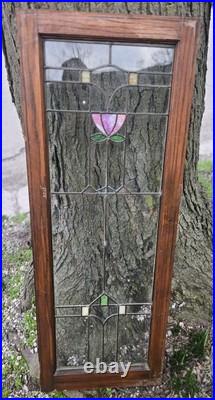Antique Stained Leaded Glass Window / Door Panel 48 X 18