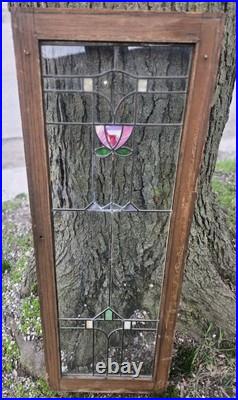 Antique Stained Leaded Glass Window / Door Panel 48 X 18