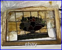 Antique Stained Leaded Glass Window Fruit Bowl Broken Project 32.5 X 22.25