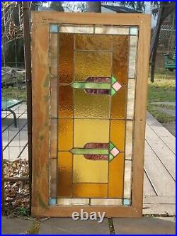 Antique Stained Leaded Glass Window, Nyc Area Victorian, Original Frame 1930
