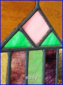 Antique Stained Leaded Glass Window, Nyc Area Victorian, Original Frame 1930