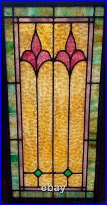 Antique Stained Leaded Glass Window / Oak Cabinet Door 32 x 17 Circa 1915