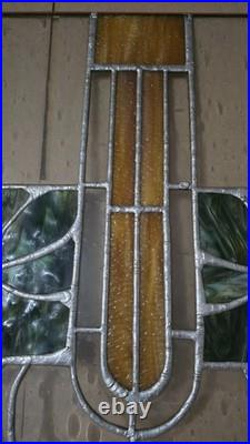 Antique Stained Leaded Glass Window Pane Panel with Copper Trim