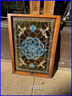 Antique Stained Leaded Glass Window W. Bevels & Jewels Beveled Glass 40 x 28