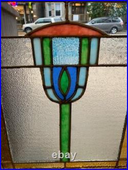 Antique Stained Leaded Glass Window from Chicago 25 x 20 Circa 1925