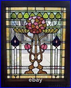 Antique Stained Leaded Glass Window from Chicago circa 1900 28 x 24