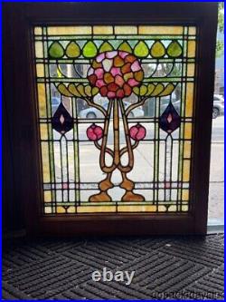 Antique Stained Leaded Glass Window from Chicago circa 1900 28 x 24