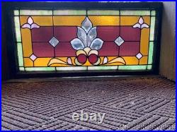 Antique Stained Leaded Glass Window with Beveled Glass Transom Window Circa 1900