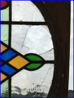 Antique Stained Leaded Oval Colored Glass Shabby Window 18x24 Old Chic 799-25B