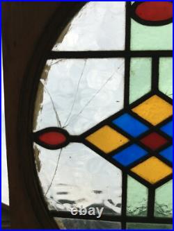 Antique Stained Leaded Oval Colored Glass Shabby Window 18x24 Old Chic 799-25B