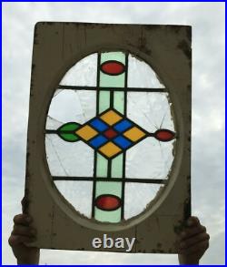 Antique Stained Leaded Oval Colored Glass Shabby Window 18x24 Old Chic 799-25B