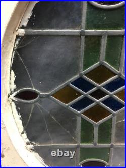 Antique Stained Leaded Oval Colored Glass Shabby Window 18x24 Old Chic 799-25B