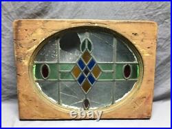 Antique Stained Leaded Oval Colored Glass Shabby Window 18x24 Old Chic 799-25B