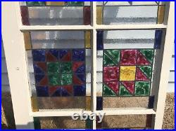 Antique Stained Painted Glass Six Panel Window Multicolor Leaded Glass 36 x 19