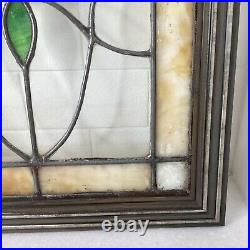 Antique Stained Slag Glass Lead Framed Window Panel 13 3/4 Tulip Leaves READ A