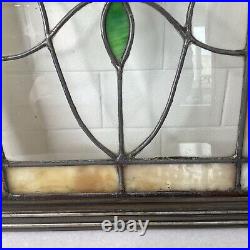 Antique Stained Slag Glass Lead Framed Window Panel 13 3/4 Tulip Leaves READ A