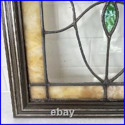 Antique Stained Slag Glass Lead Framed Window Panel 13 3/4 Tulip Leaves READ A