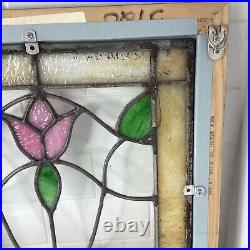 Antique Stained Slag Glass Lead Framed Window Panel 13 3/4 Tulip Leaves READ A