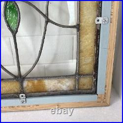 Antique Stained Slag Glass Lead Framed Window Panel 13 3/4 Tulip Leaves READ A