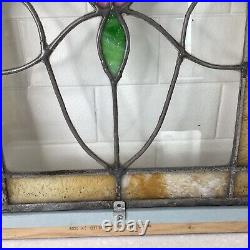 Antique Stained Slag Glass Lead Framed Window Panel 13 3/4 Tulip Leaves READ A