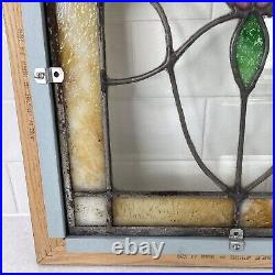 Antique Stained Slag Glass Lead Framed Window Panel 13 3/4 Tulip Leaves READ A