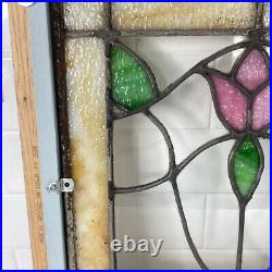 Antique Stained Slag Glass Lead Framed Window Panel 13 3/4 Tulip Leaves READ A