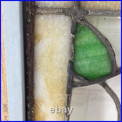 Antique Stained Slag Glass Lead Framed Window Panel 13 3/4 Tulip Leaves READ A