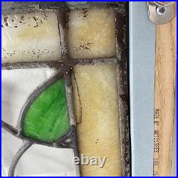 Antique Stained Slag Glass Lead Framed Window Panel 13 3/4 Tulip Leaves READ A