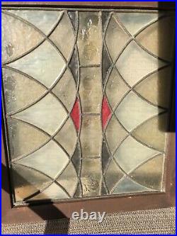 Antique Textured Leaded Stained Glass Double Hung Window Orig Frame