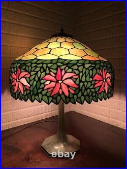 Antique Unique Art Glass leaded stained glass poinsettia lamp shade