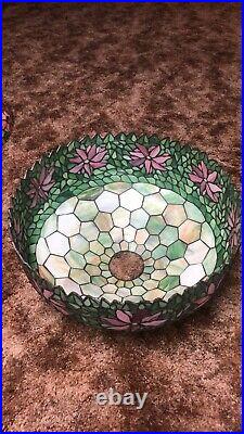 Antique Unique Art Glass leaded stained glass poinsettia lamp shade