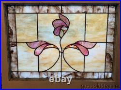 Antique Unique Stained Leaded Glass Window 32 x 25 circa 1920