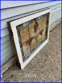 Antique Unique Stained Leaded Glass Window 32 x 25 circa 1920