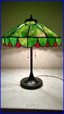 Antique Unique co Trumpet Lamp withArts and Crafts leaded glass shade Handel era