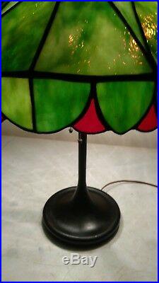 Antique Unique co Trumpet Lamp withArts and Crafts leaded glass shade Handel era