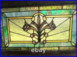 Antique VICTORIAN STAINED, LEADED GLASS WINDOW With JEWELS & Support Braces