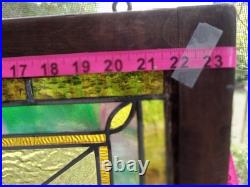 Antique VICTORIAN STAINED, LEADED GLASS WINDOW With JEWELS & Support Braces