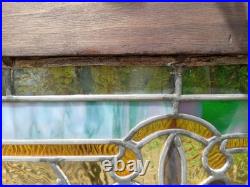 Antique VICTORIAN STAINED, LEADED GLASS WINDOW With JEWELS & Support Braces