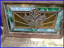 Antique VICTORIAN STAINED, LEADED GLASS WINDOW With JEWELS & Support Braces