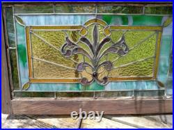 Antique VICTORIAN STAINED, LEADED GLASS WINDOW With JEWELS & Support Braces