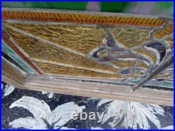Antique VICTORIAN STAINED, LEADED GLASS WINDOW With JEWELS & Support Braces