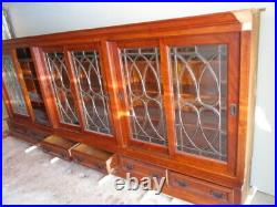 Antique Victorian 11 FOOT! Mahogany Leaded Glass 6 Door Bookcase, c1910/ Orig