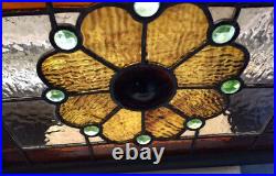 Antique Victorian American STAINED GLASS WINDOW with JEWELS & RONDEL